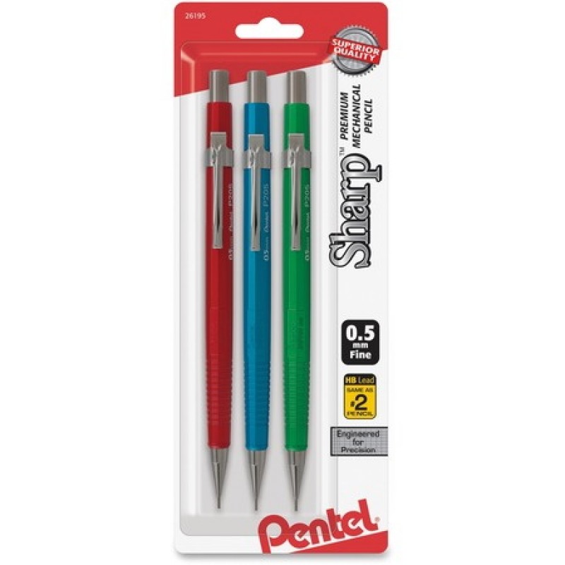 Sharp Mechanical Drafting Pencil, 0.5 mm, Assorted Barrels, 3/Pack