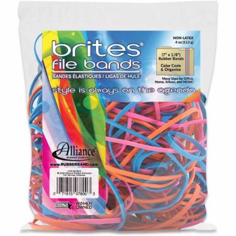 Wholesale Non-LatexRubber Band: Discounts on Alliance Rubber Brites 07800 File Bands - Non-Latex Colored Elastic Bands - 7" x 1/8" - 50 Pack ALL07800