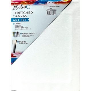 BULK Carton Canvas Art Set, Contains 1- 8"x10 " Stretched Canvas, 5 Acrylic Paints and 4 Assorted Brushes *** Sold In Full Cartons Of 24 Sets