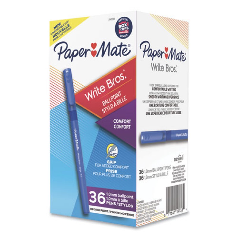 Write Bros. Grip Ballpoint Pen, Stick, Medium 1 mm, Blue Ink, Blue Barrel, 36/Pack
