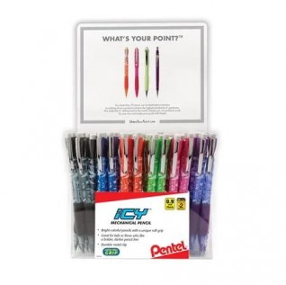 ICY Mechanical Pencil, (0.9mm) Assorted Barrel Colors (A/C/F/K/P/V), Open Stock Display - 72 Pieces