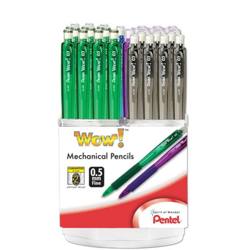 Wow! Mechanical Pencil, (0.5mm) Assorted Barrel Colors, Spinner Display - 48 Pieces