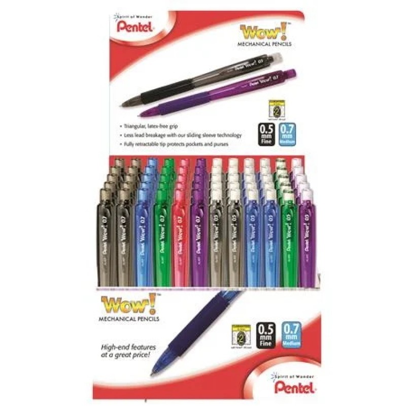 Wow! Mechanical Pencil, (0.5/0.7mm) Assorted Barrels, Open Stock Display - 144 Pieces