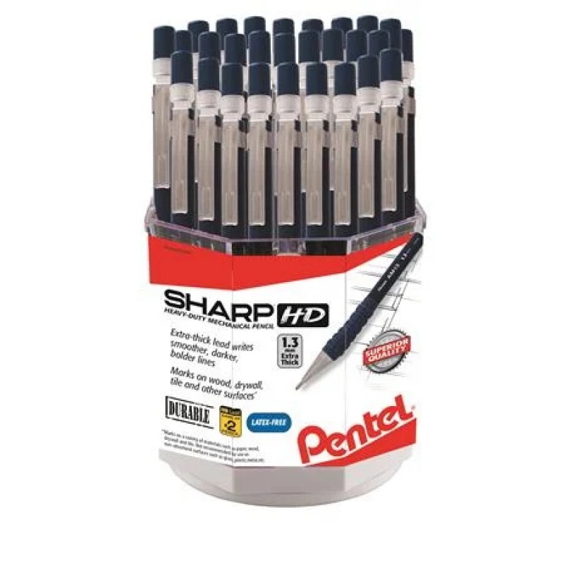 Sharp HD Heavy Duty Mechanical Pencil, (1.3mm) Extra-thick line, Dark Blue Barrel, Square Spinner Display - 48 pcs