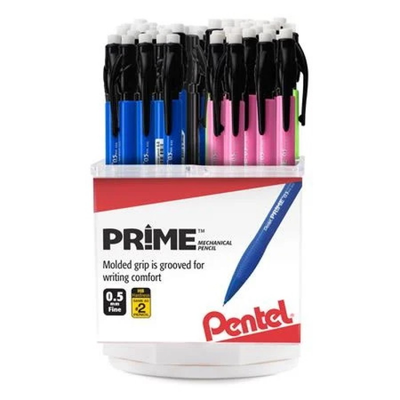 PRIME Mechanical Pencil, (0.5mm) Fine line, Assorted Barrels, Spinner Display - 48 Pieces