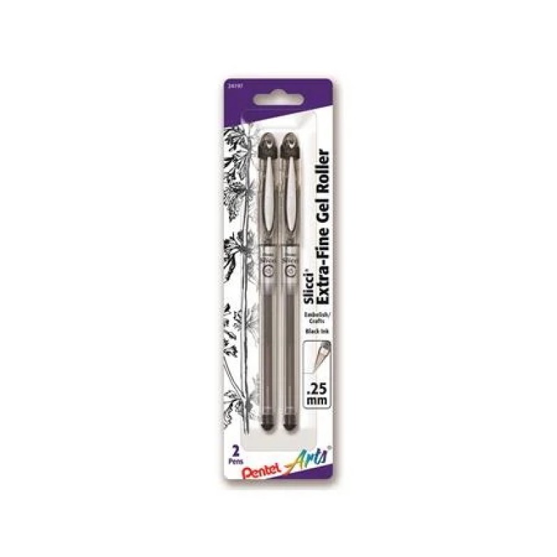 Pentel Arts Slicci (0.25mm) Extra Fine Gel Pen Black Ink 2-Pk