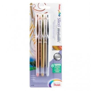 Pentel Arts Slicci METALLIC (0.8mm) Needle Tip Med Gel Pen, Assortd Ink (E/X/Z) 3-Pk