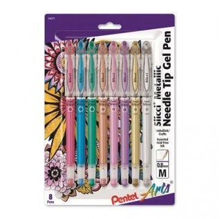 Pentel Arts Slicci METALLIC (0.8mm) Needle Tip Med Gel Pen Assorted Metallic Ink (MB/MC/MD/ME/MP/MV/X/Z), 8-Pk