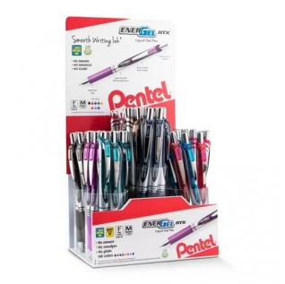 EnerGel RTX Retractable Liquid Gel Pen, (0.7mm) Metal Tip, Medium Line, Assorted Ink Colors, Open Stock Display - 72 Pieces