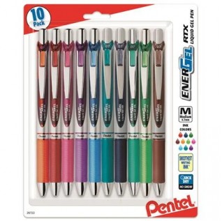 EnerGel RTX Retractable Liquid Gel Pen, (0.7mm) Medium Line, Assorted Ink (A/B/C/CA/D/E/F/K/P/S/S3/V),12-Pk