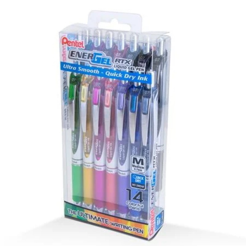 EnerGel RTX Liquid Gel Pen, (0.7mm) Medium Line, Assorted ink- 20-pk plastic box