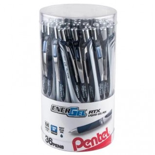 EnerGel RTX Retractable Liquid Gel Pen, (0.7mm) Metal Tip, Medium Line, Canister Blue Ink 36pk