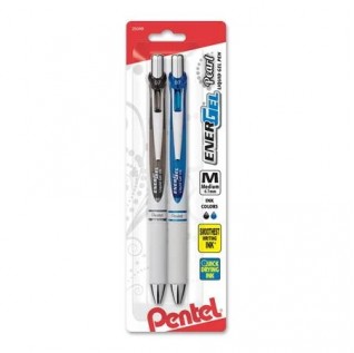 EnerGel Pearl Retractable Liquid Gel Pen, (0.7mm) Metal Tip, Medium Line, Blue Accent, Blue Ink 2-Pk