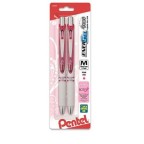 EnerGel Pearl Retractable Liquid Gel Pen, (0.7mm) Metal Tip, Medium Line, Pink Ink/Violet Ink 2-Pk
