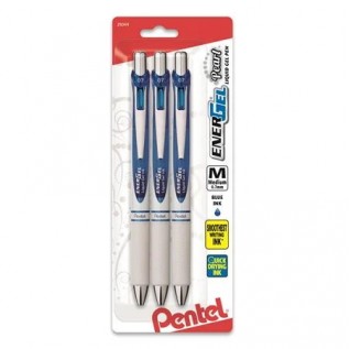 EnerGel Pearl Retractable Liquid Gel Pen, (0.7mm) Metal Tip, Medium Line,, Assorted Ink (C/P/V), 3-Pk