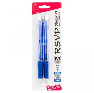 RSVP Super RT Ballpoint Pen, (1.0mm) Medium Line, Blue Ink, 2-Pk