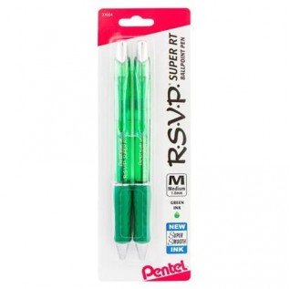 RSVP Super RT Ballpoint Pen, (1.0mm) Medium Line, Green Ink, 2-Pk