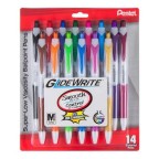 GlideWrite Ballpoint Pen, (1.0mm) medium, Assorted Ink (A,B,BG,C,D,E,F,K,P,S,S1,V,V4,X), 14-pk
