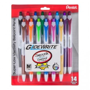 GlideWrite Ballpoint Pen, (1.0mm) medium, Assorted Ink (A,B,BG,C,D,E,F,K,P,S,S1,V,V4,X), 14-pk