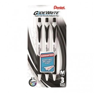 GlideWrite Ballpoint Pen with TechniFlo Ink, (1.0mm) Medium Line, Black Ink, 3-Pk