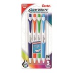 GlideWrite Ballpoint Pen with TechniFlo Ink, (1.0mm) Medium Line, Asst Ink (P/S/V), 3-Pk