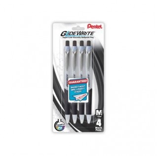 GlideWrite Ballpoint Pen with TechniFlo Ink, (1.0mm) Medium Line, Black Ink, 4-Pk