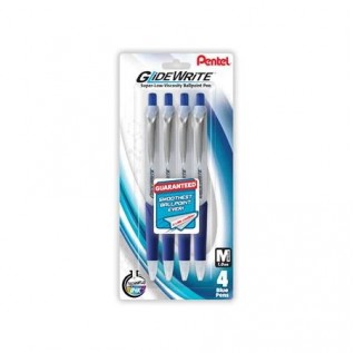 GlideWrite Ballpoint Pen with TechniFlo Ink, (1.0mm) Medium Line, Blue Ink, 4-Pk
