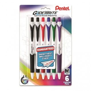 GlideWrite Ballpoint Pen with TechniFlo Ink, (1.0mm) Medium Line, Assorted Ink (2A/B/C/D/V), 6-Pk