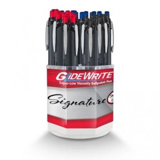 GlideWrite Signature Gun Metal, (0.7mm) Needle Tip, Assorted Ink - 36 pcs Spinner Display