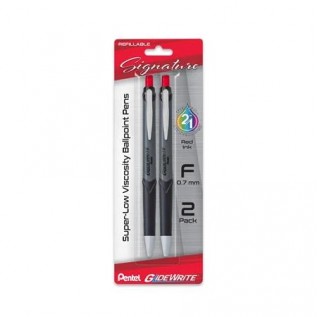 GlideWrite Signature Gun Metal, (0.7mm) Needle Tip, Red Ink, 2-pk
