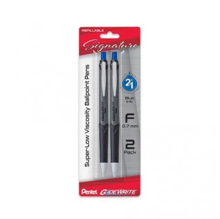 GlideWrite Signature Gun Metal, (0.7mm) Needle Tip, Blue Ink, 2-pk