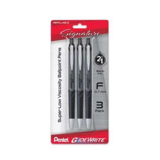 GlideWrite Signature Gun Metal, (0.7mm) Needle Tip, Black Ink, 3-pk