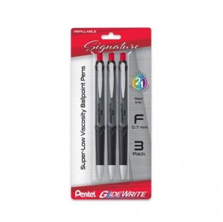 GlideWrite Signature Gun Metal, (0.7mm) Needle Tip, Red Ink, 3-pk