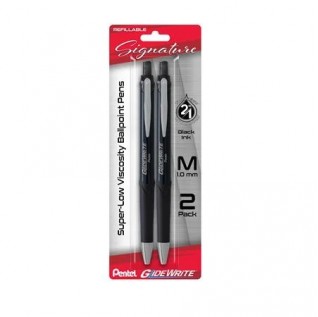 GlideWrite Signature Ballpoint Pen, (1.0mm) medium, black barrel,  Black Ink, 2-pk