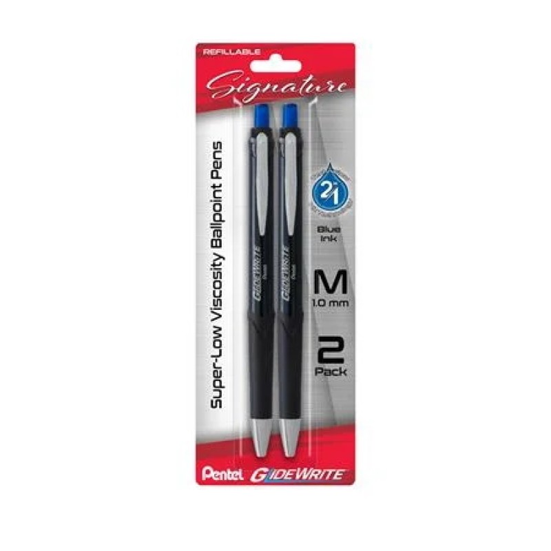 GlideWrite Signature Ballpoint Pen, (1.0mm) medium, black barrel, Blue Ink, 2-pk