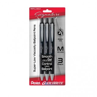 GlideWrite Signature Ballpoint Pen, (1.0mm) medium, black barrel, Black Ink, 3-pk