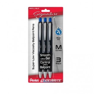GlideWrite Signature Ballpoint Pen, (1.0mm) medium, black barrel, Blue Ink, 3-pk