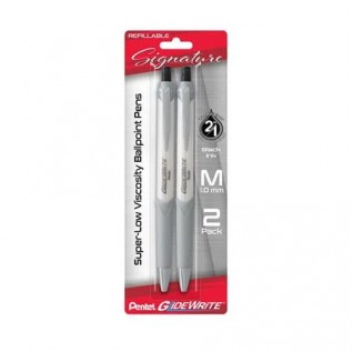 GlideWrite Signature Ballpoint Pen, (1.0mm) medium, white barrel,  Black Ink, 2-pk