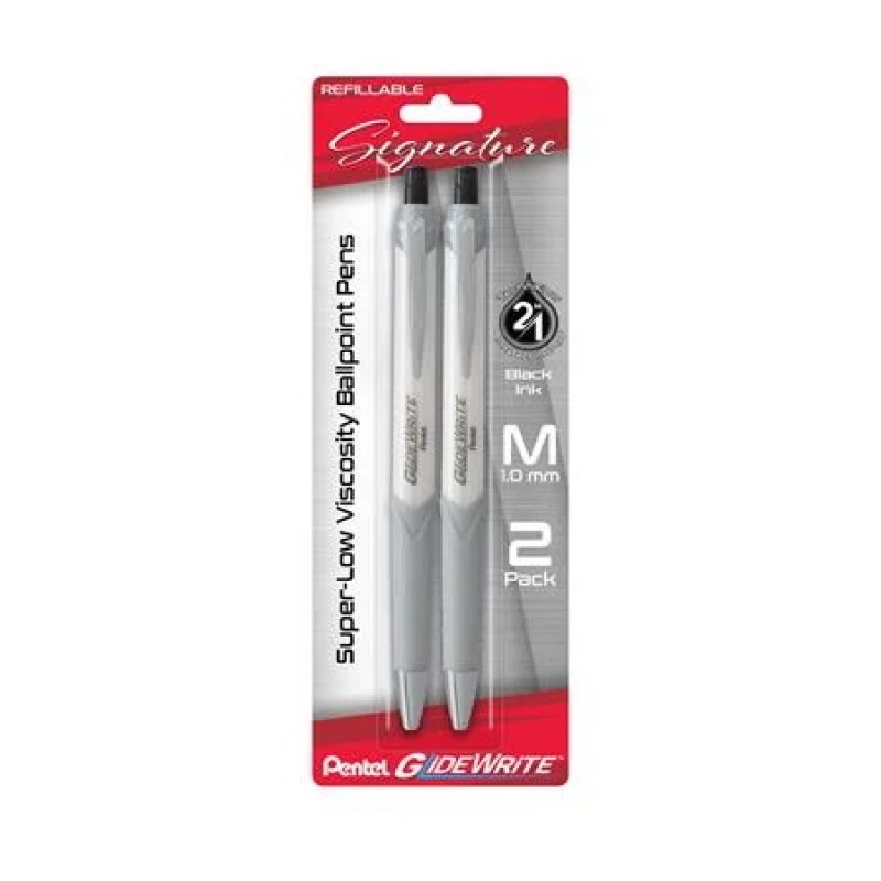 GlideWrite Signature Ballpoint Pen, (1.0mm) medium, white barrel,  Black Ink, 2-pk