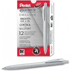 GlideWrite Executive Ballpoint Pen, (1.0mm) Medium line, Silver Metal Barrel, Black Ink