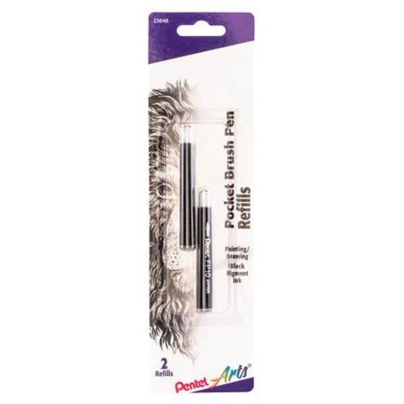 Pentel Arts Pocket Brush Refills, Black Ink 2-Pk
