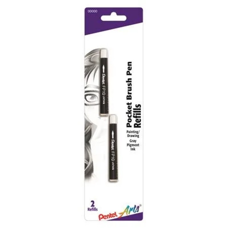Refills for Pentel Arts Pocket Brush, Gray Pigment Ink, 2-pk
