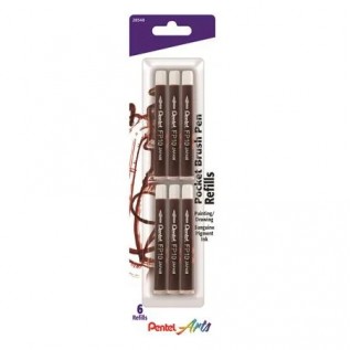 Pentel Arts Pocket Brush Refills, Sanguine Ink 6-Pk