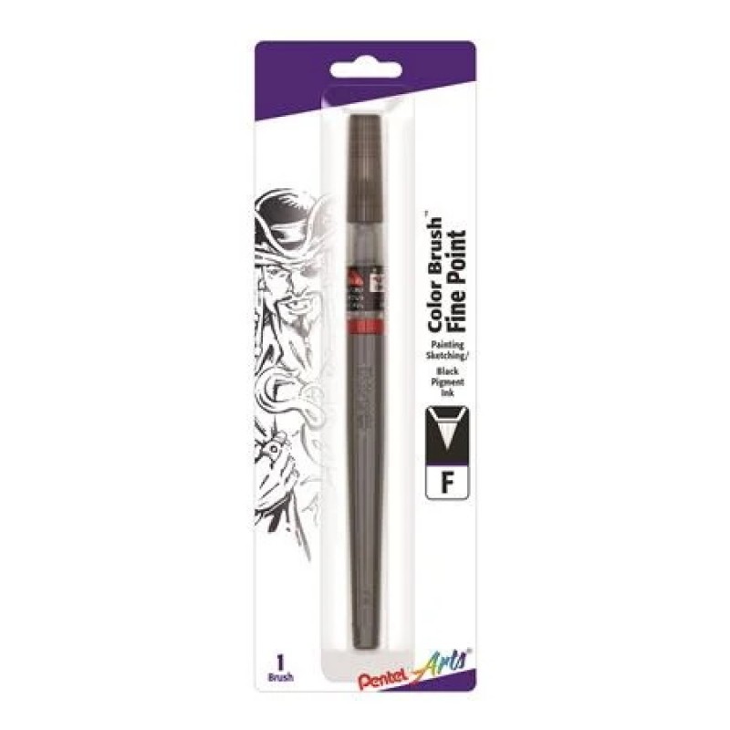 Pentel Arts Color Brush with Pigment Ink, Fine Tip, Black Ink 1-Pk