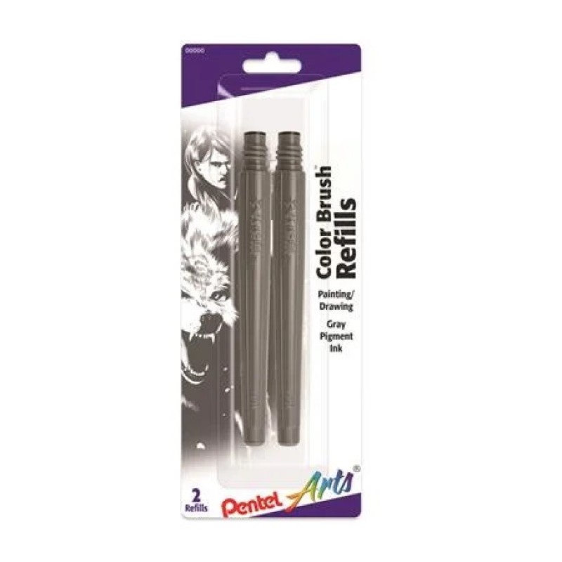 Refills for Pentel Arts Color Brush, Gray Pigment Ink, 2-pk