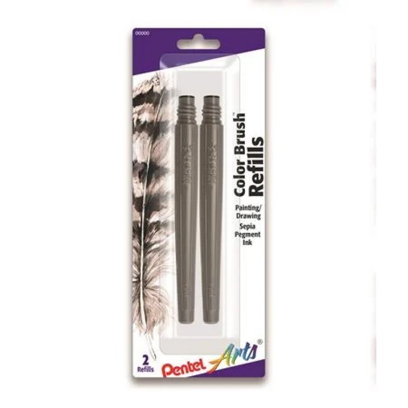 Refills for Pentel Arts Color Brush, Sepia Pigment Ink, 2-pk