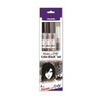 Pentel Arts Color Brush Set,  Black,Gray,Sepia, Aquash Water Brush Box Set