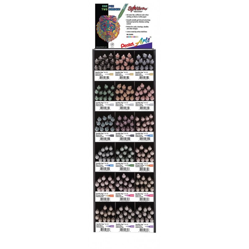 Pentel Arts Solar Pop Neon Gel Ink Tower Display - 216 Pieces