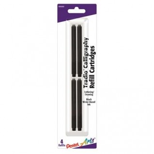 Pentel Arts Tradio Calligraphy Black Ink Refills, Black Ink, 4-Pk