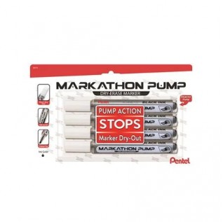 Markathon Pump Dry Erase Marker, Chisel Tip, Black Ink, 4-pk